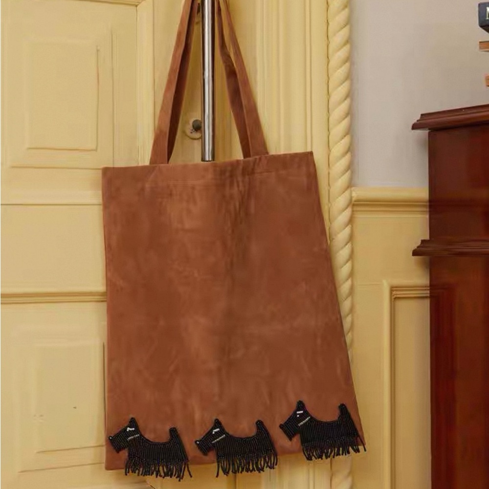 Handmade Brown Tote Bag with Dog Design